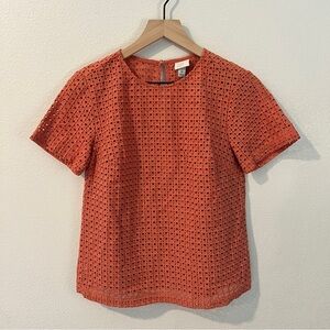 A New Day Terracotta‎ Orange Cotton Eyelet Short Sleeve Keyhole Boxy Top Size XS